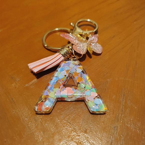 2/$15 Letter A Butterfly Keychain/Bag Charm - Picture 2 of 3